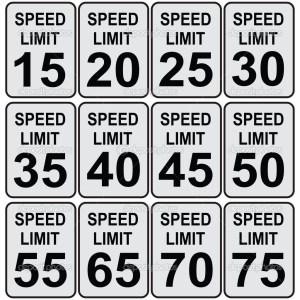 Road speed limit signs from fifteen to seventy-five. Vector illustration.